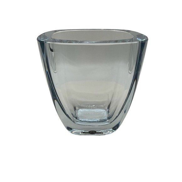 Vtg Strombergshyttan Swedish Art Glass Crystal Vase Blue Hue Artist Signed MCM - Picture 1 of 16